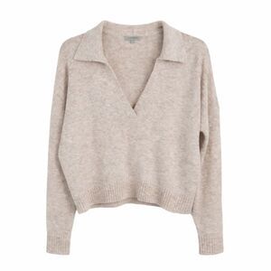 JAMISON Oversized Relaxed Fit Sweater XS Women's Beige Cropped V-Neck Soft Knit